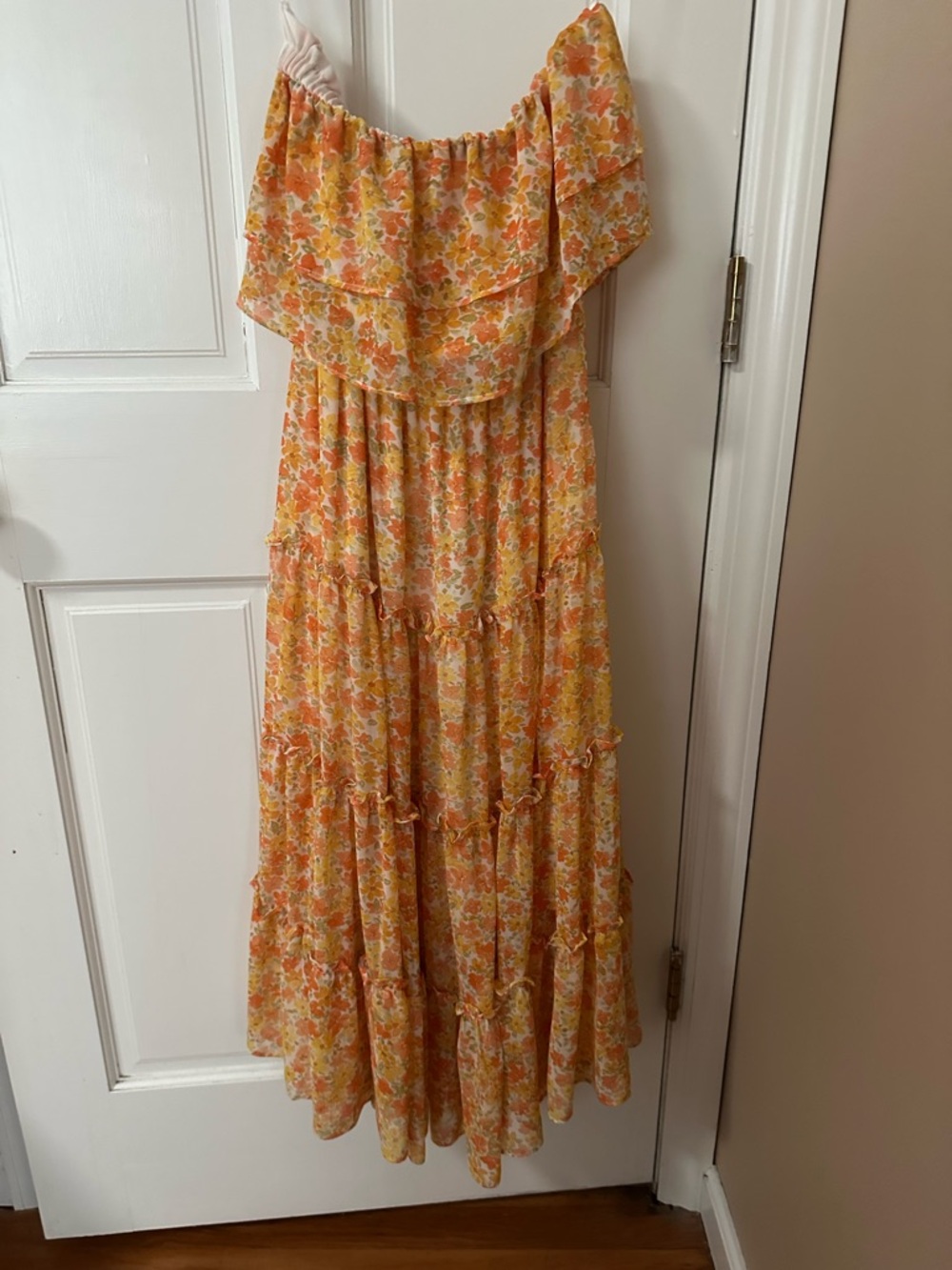 Floral Ruffled Off-Shoulder Maxi Dress in Yellow